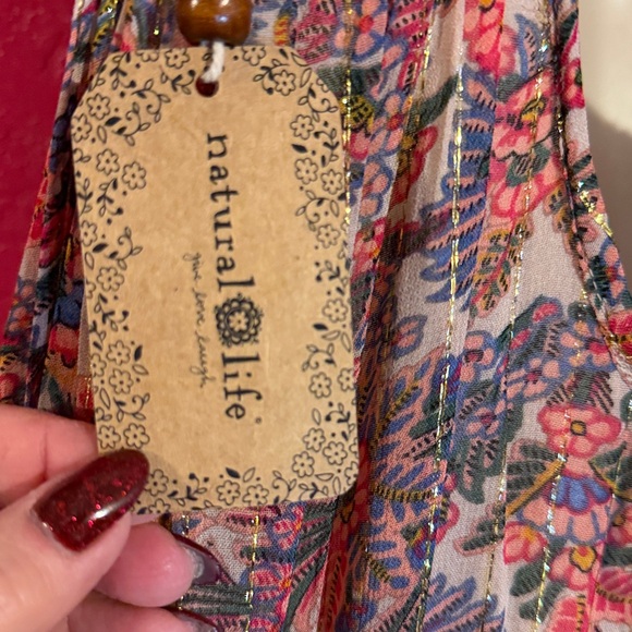 NWT NATURAL LIFE Pink and Cream metallic boho Bollywood floral Maxi Dress. Sz M - Picture 11 of 17